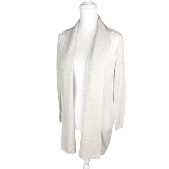All Saints cut-out shoulder drape open cardigan sweater 4 gray cream wool - Picture 2 of 16